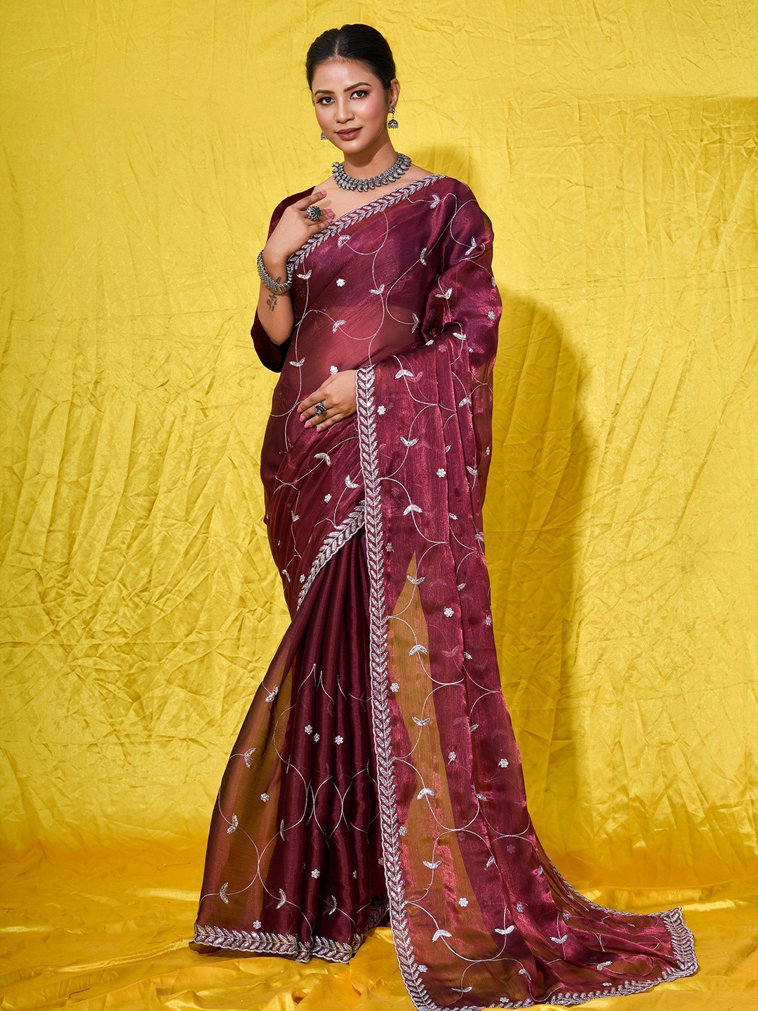 

Saree Exotica Floral Embroidered Silk Blend Sarees, Maroon
