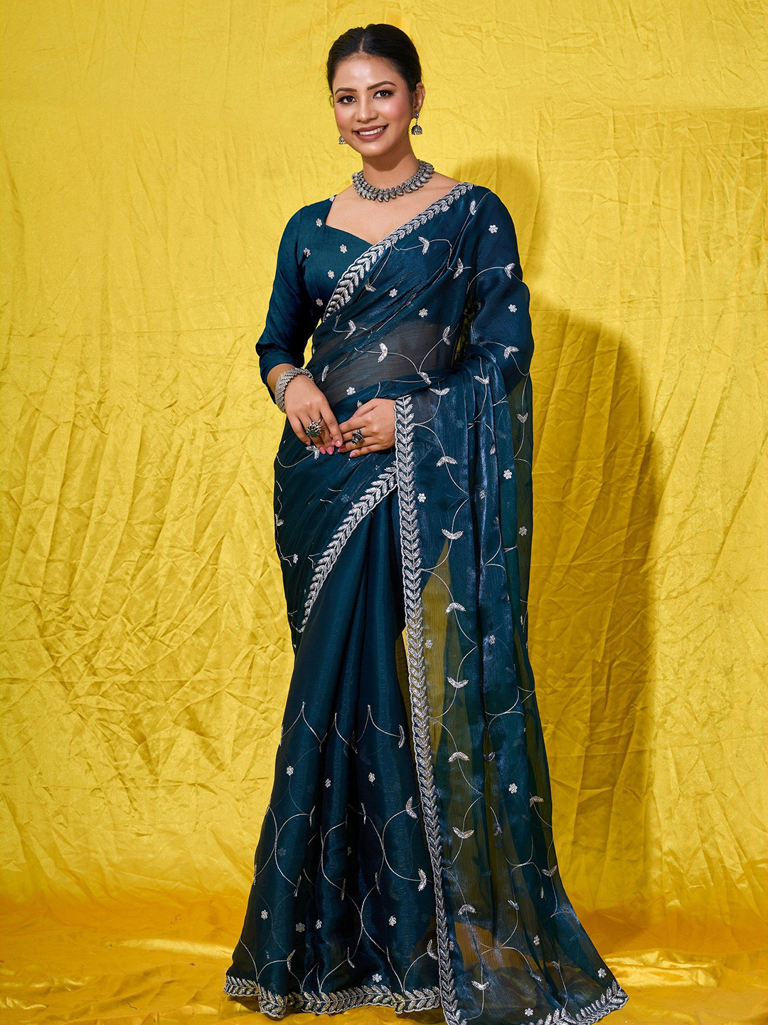 

Saree Exotica Ethnic Motif Embroidered Sarees, Teal