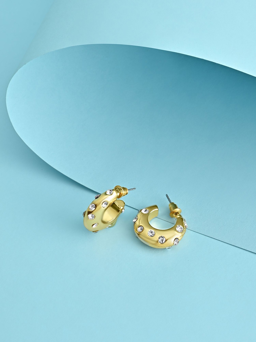 

Lilly & sparkle Gold-Plated Cubic Zirconia Studded Circular Half Hoop Earrings