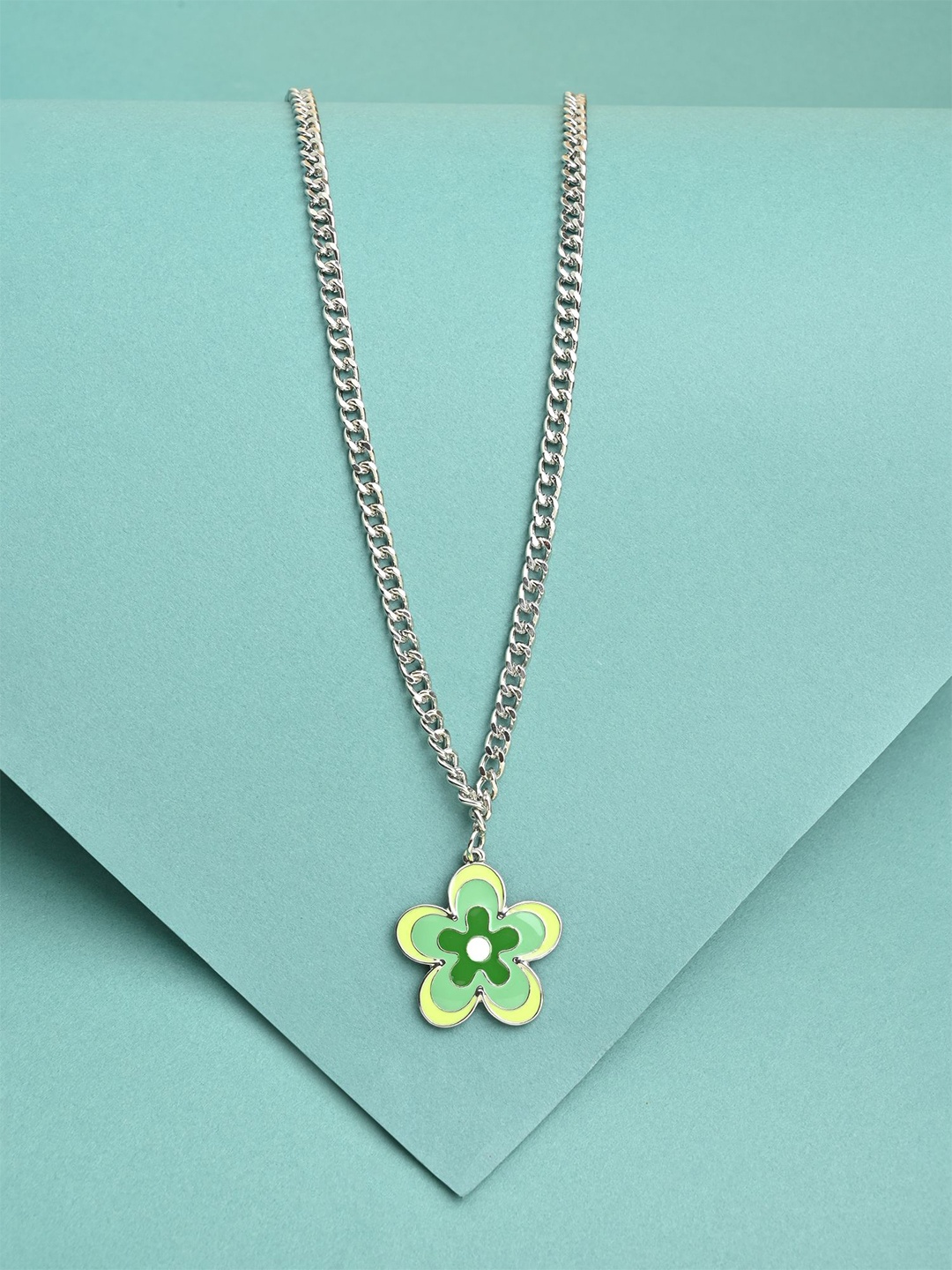 

Lilly & sparkle Flower Pendant With Chain, Silver