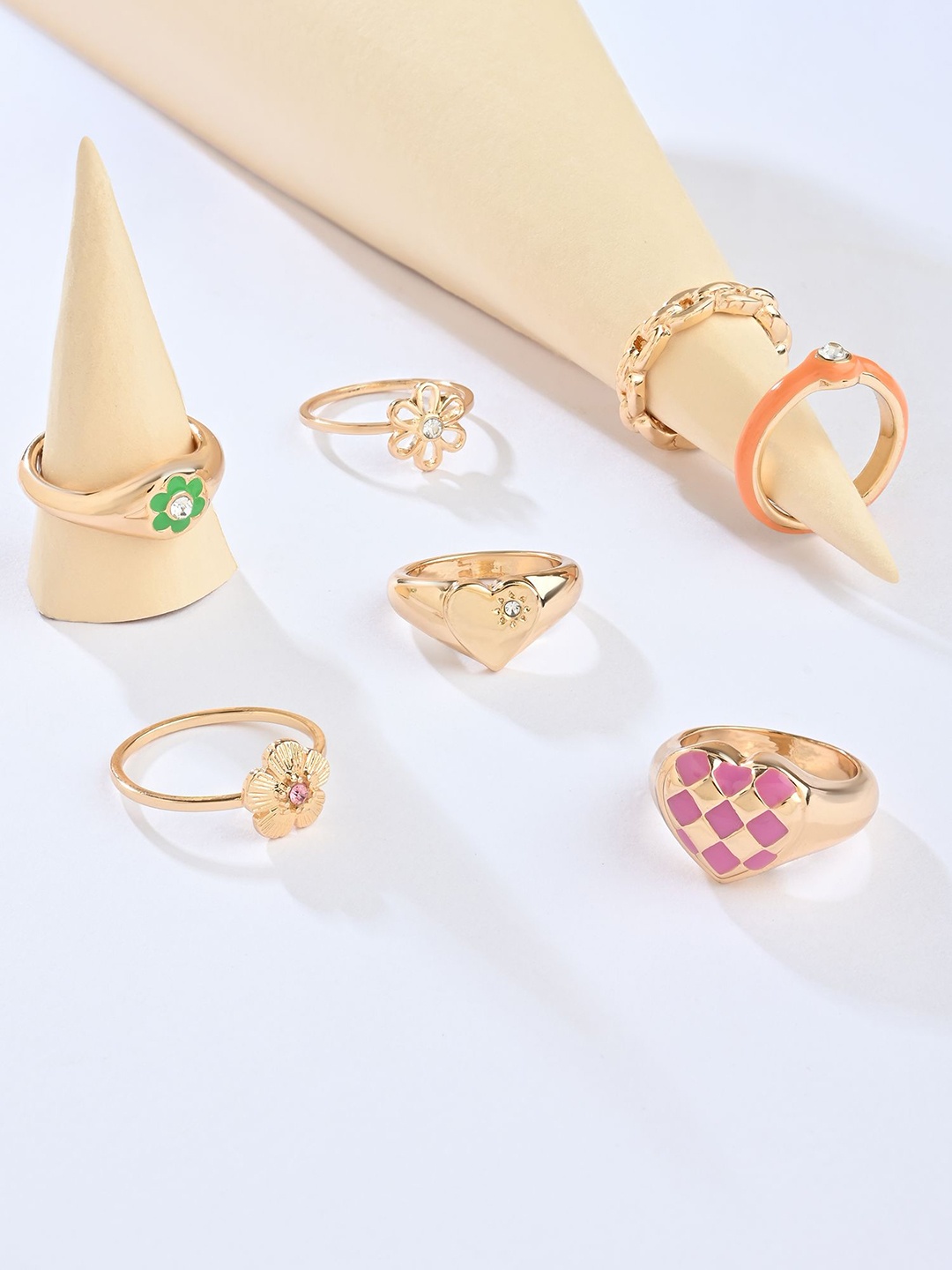

Lilly & sparkle Set Of 7 Gold-Plated Rhinestone-Studded Finger Rings