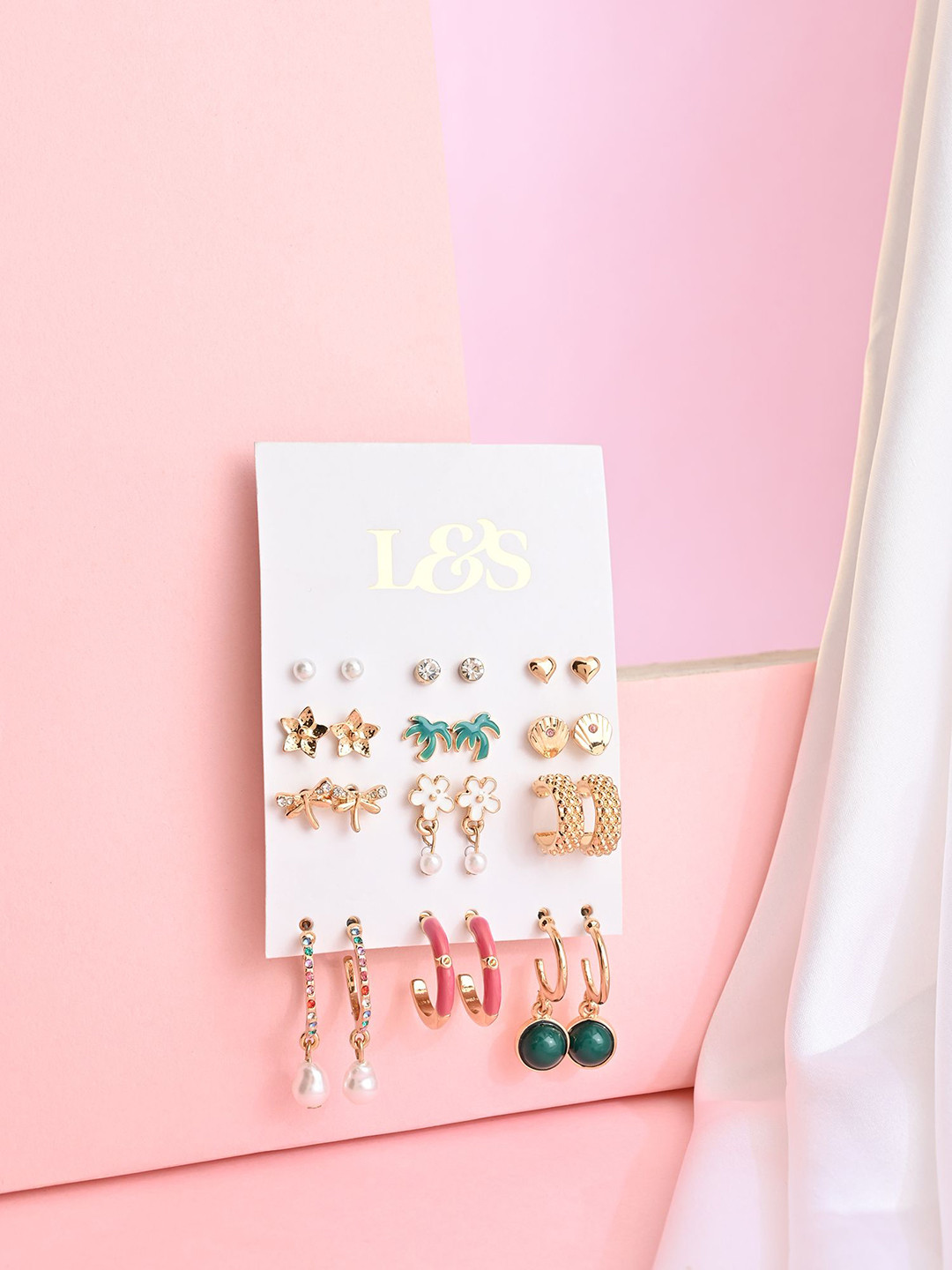 

Lilly & sparkle Set Of 12 Gold-Plated Stones Studded Contemporary Drop Earrings