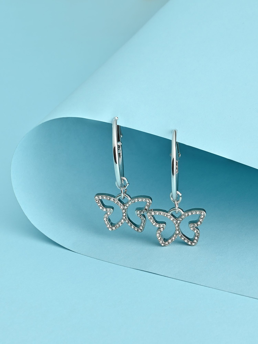 

Lilly & sparkle Silver-Plated Contemporary Butterfly Hoop Earrings