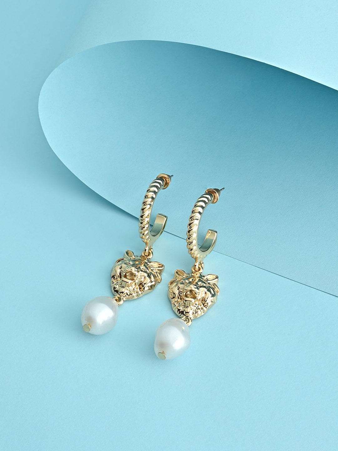 

Lilly & sparkle Gold-Plated Pearls Beaded Jaguar Shaped Drop Earrings