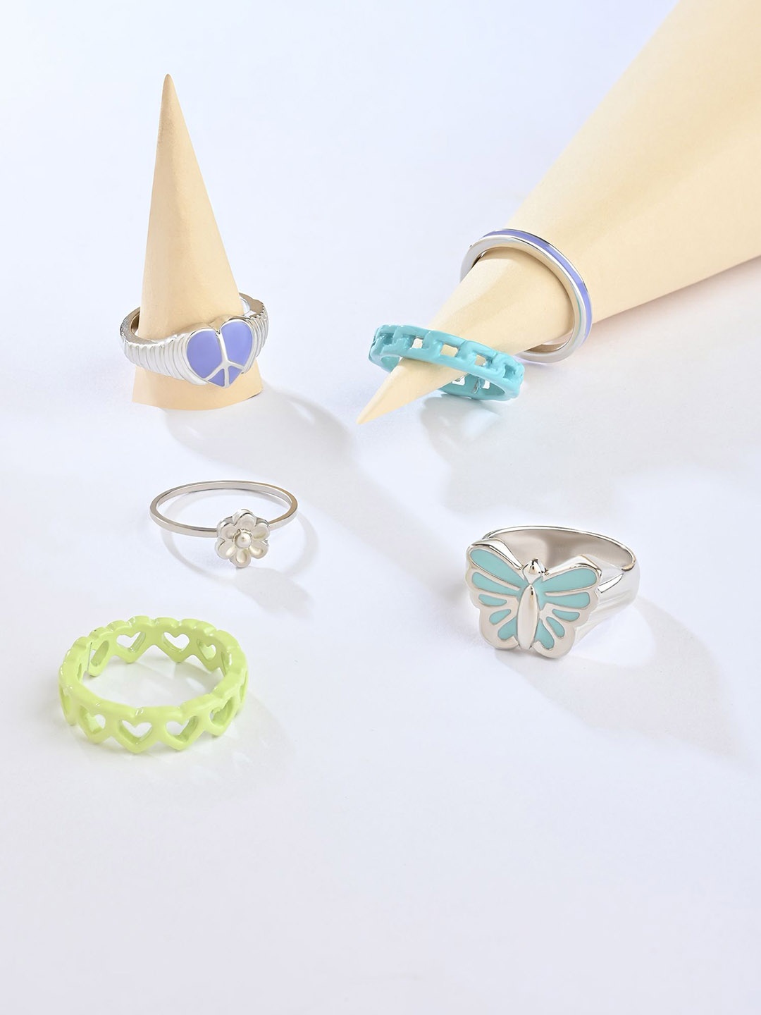 

Lilly & sparkle Set Of 6 Silver-Plated Enamelled Finger Rings