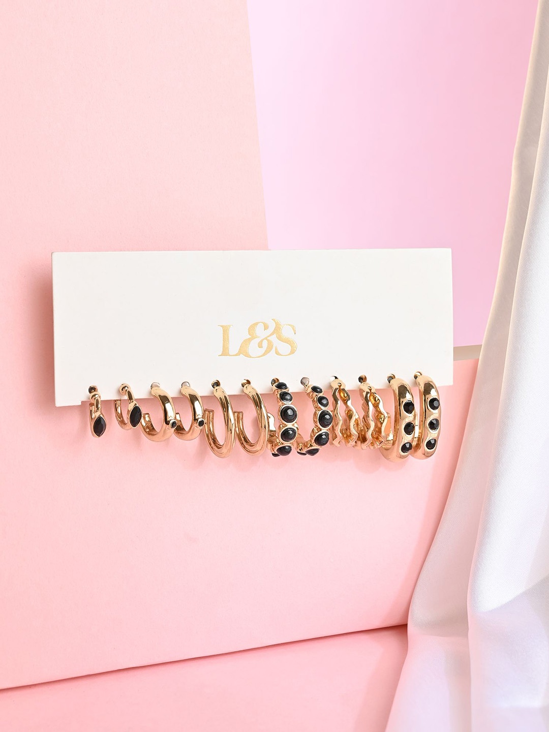 

Lilly & sparkle Set Of 6 Gold-Plated Stones Studded Hoop Earrings