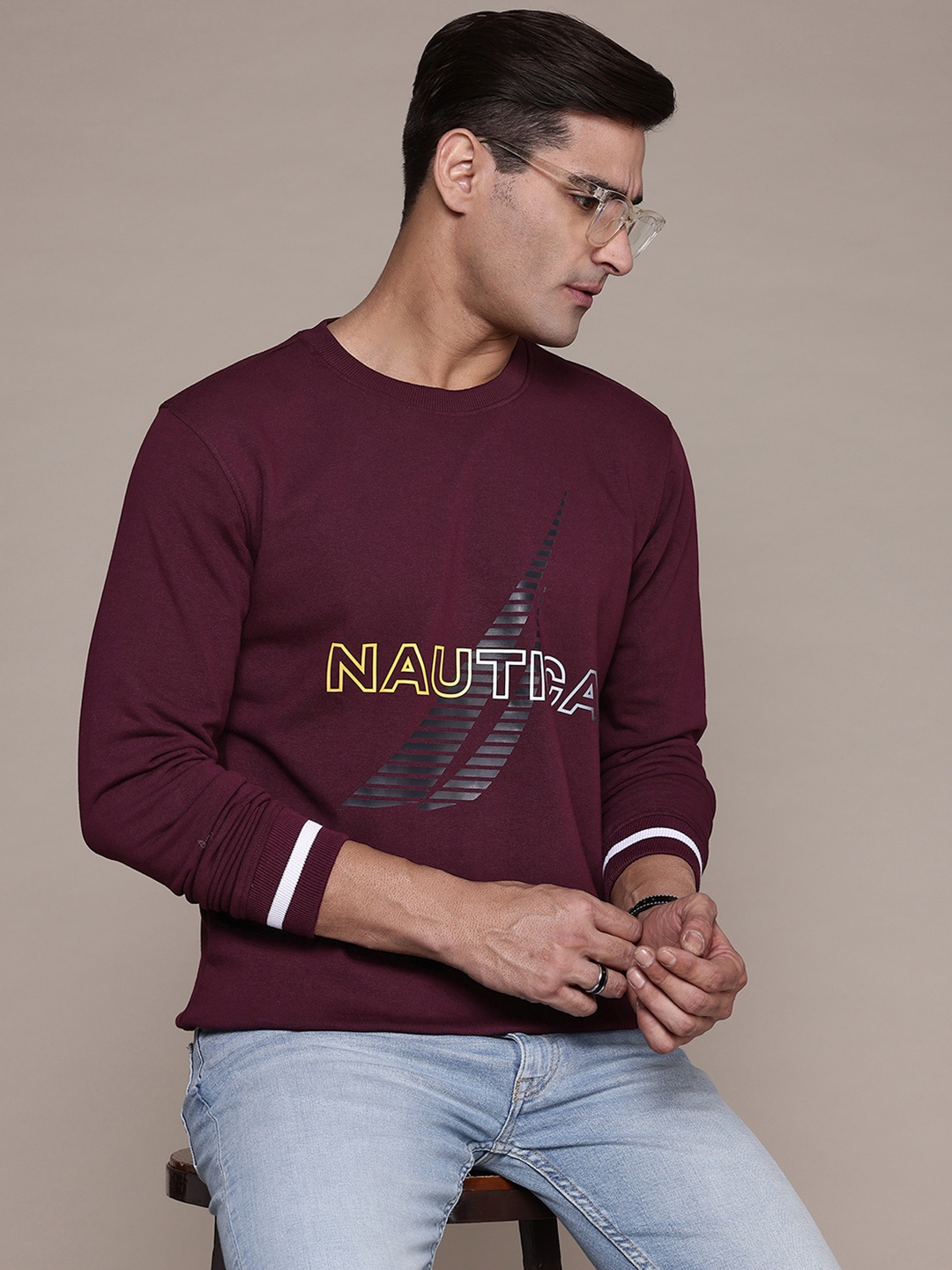 

Nautica Brand Logo Printed Sweatshirt, Burgundy
