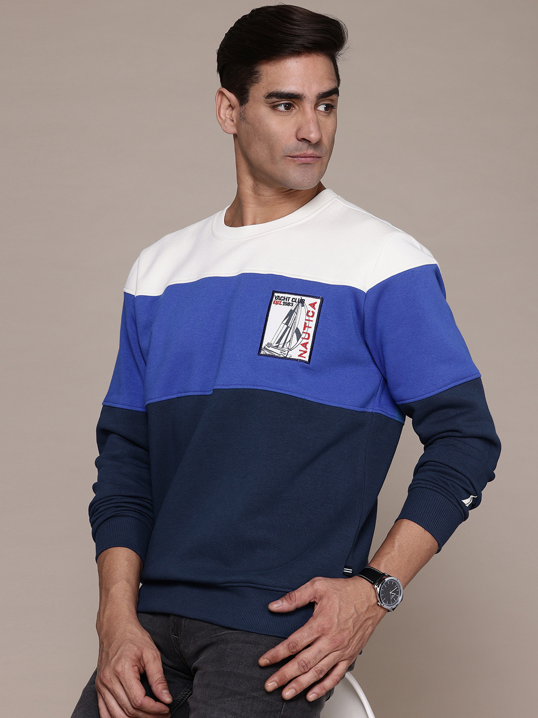 

Nautica Striped Applique Detail Sweatshirt, Blue