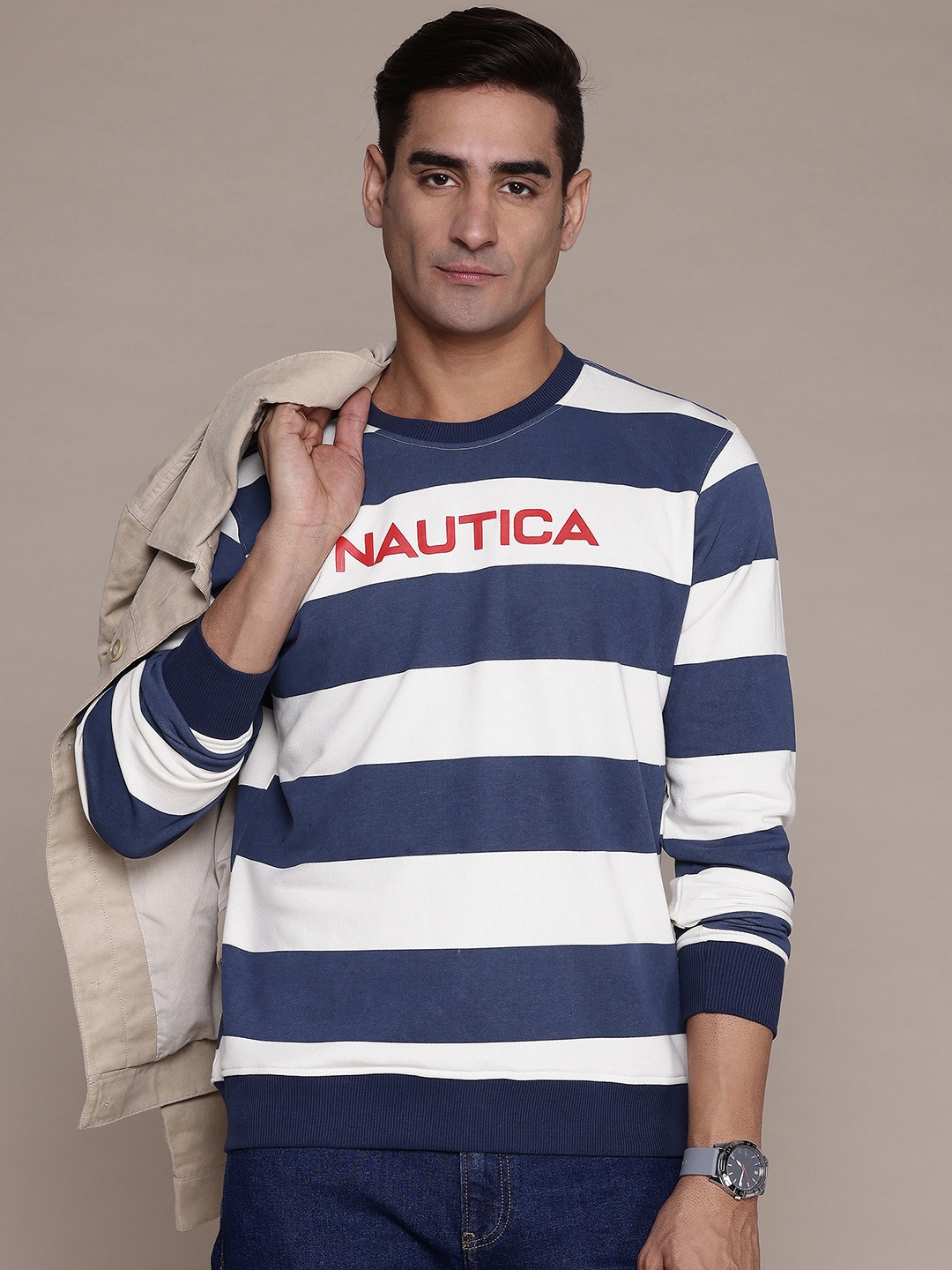 

Nautica Striped Logo Detail Sweatshirt, Navy blue