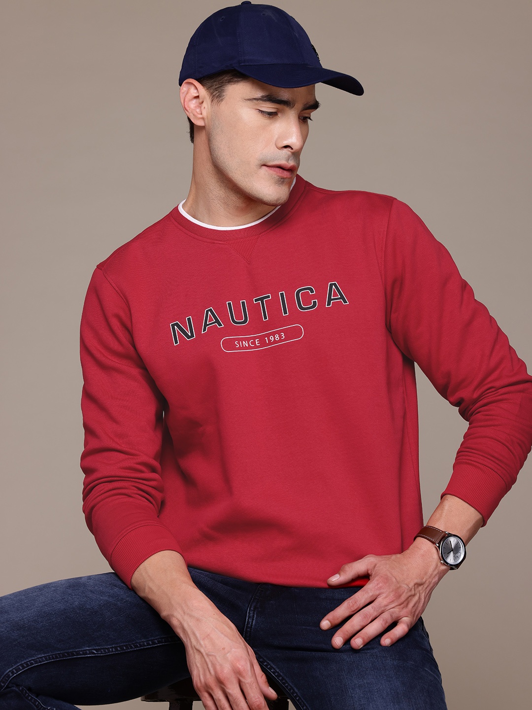 

Nautica Long Sleeves Printed Sweatshirt, Red