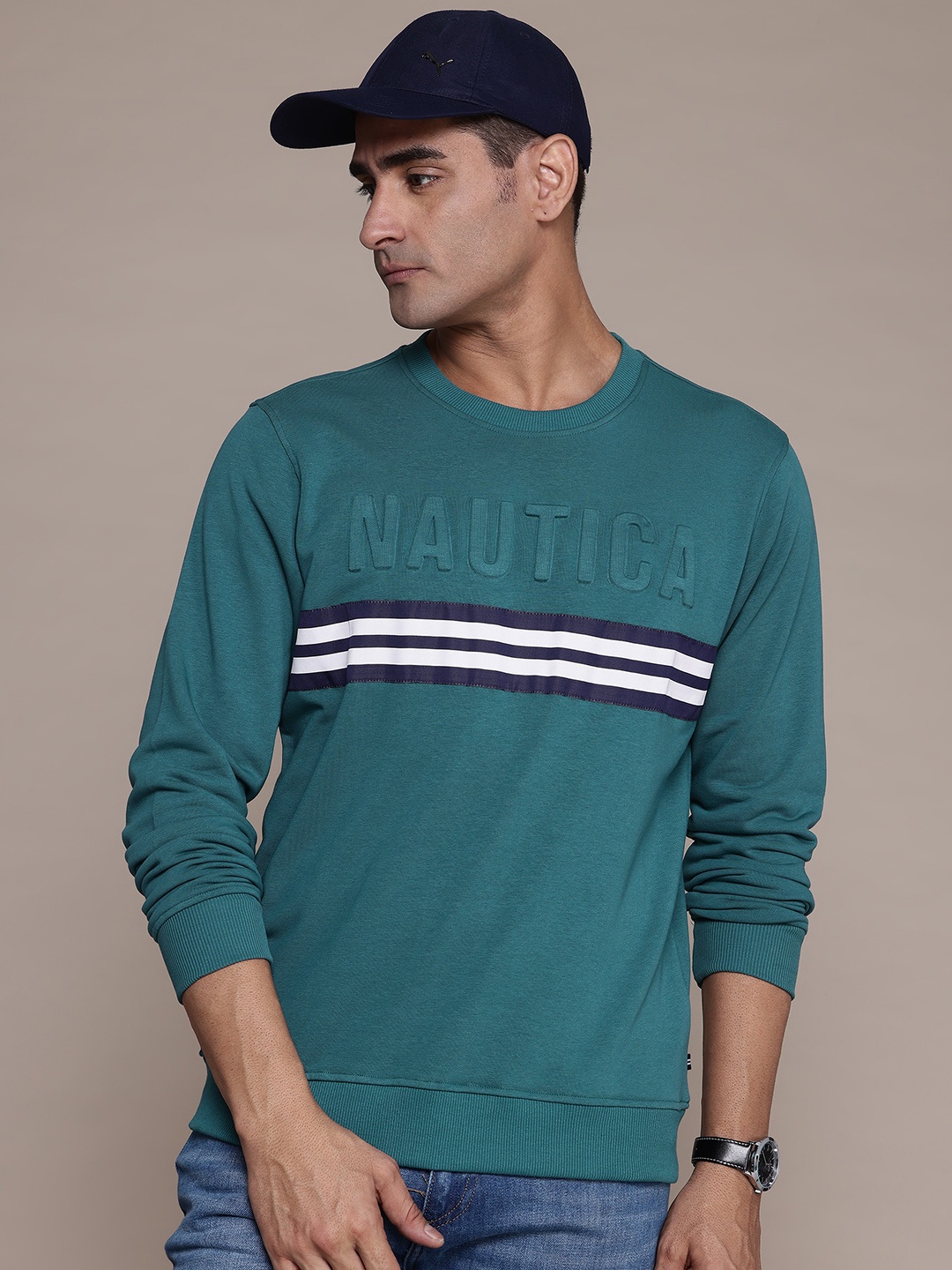 

Nautica Striped Logo Detail Sweatshirt, Teal