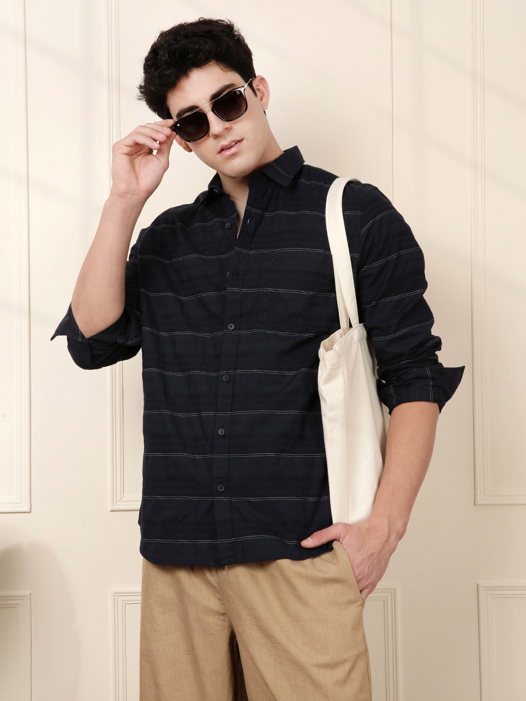 

WROGN Horizontal Striped Casual Shirt, Navy blue