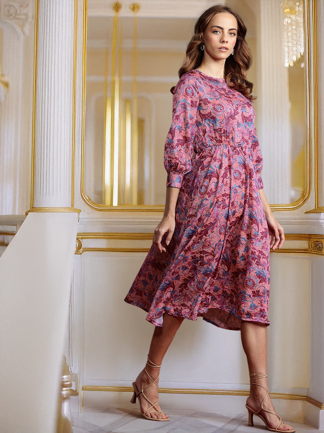 

all about you Floral Print Fit & Flare Midi Dress, Pink