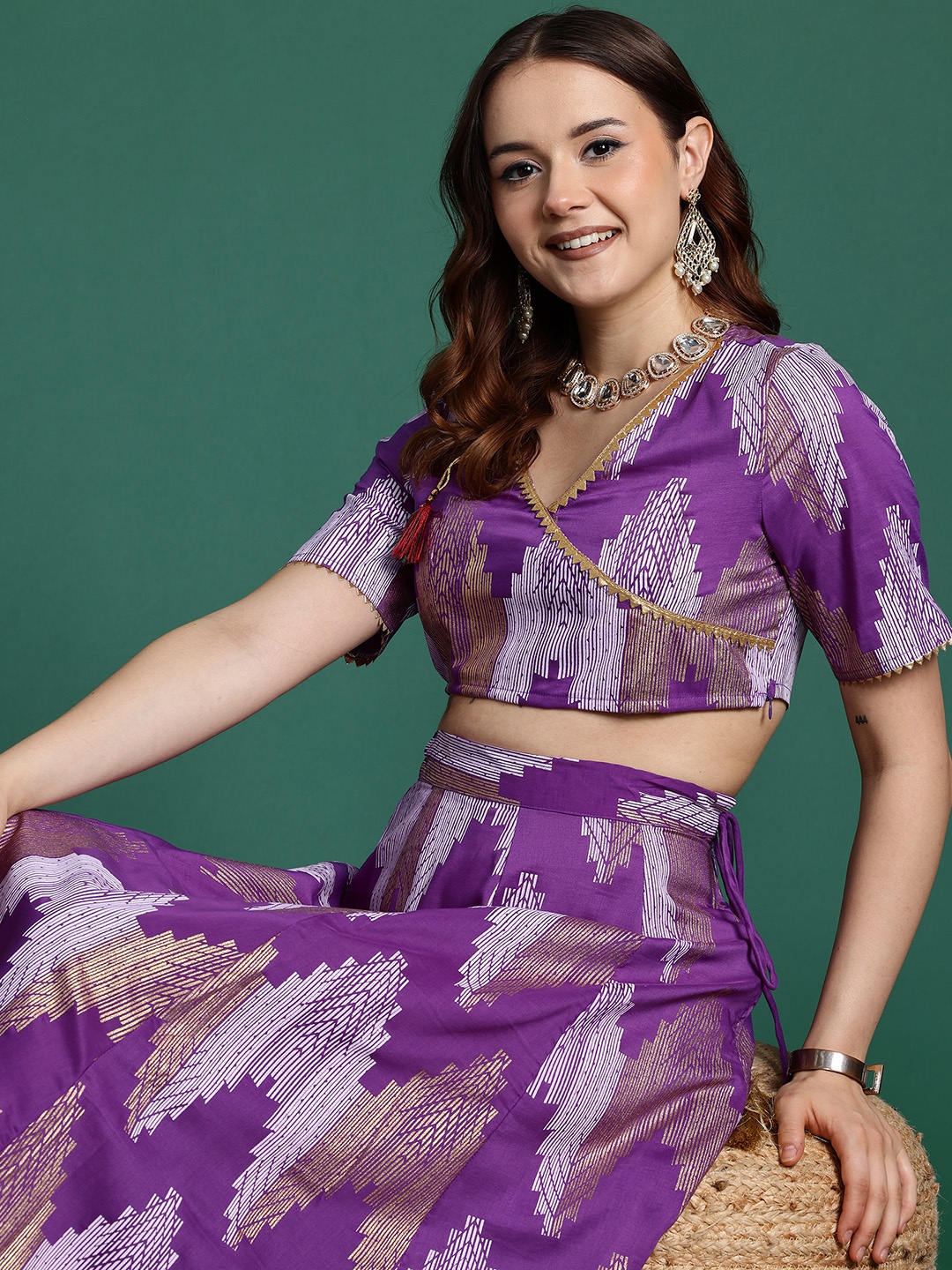 

Sangria Printed Gotta Patti Ready to Wear Lehenga Choli, Purple
