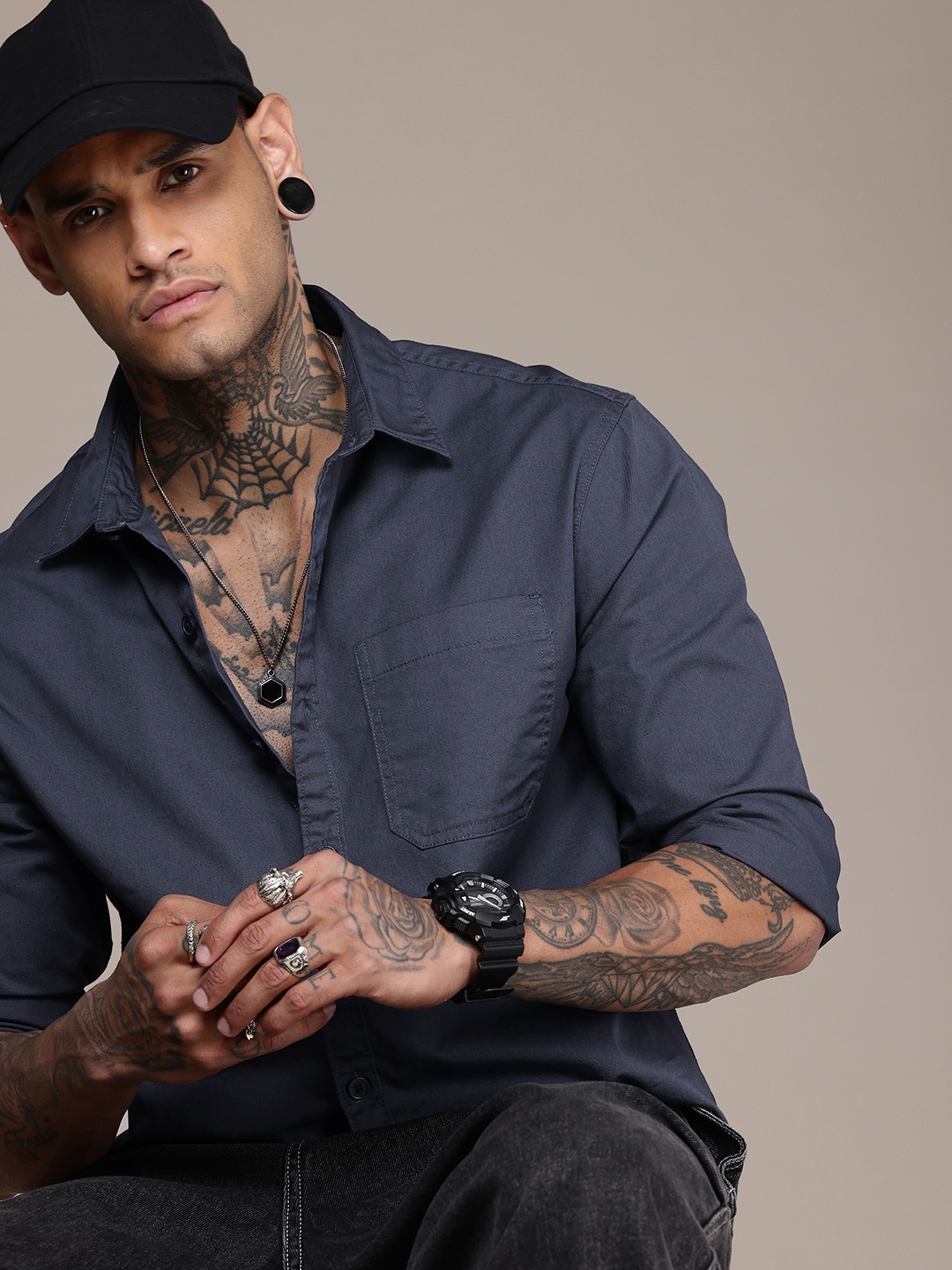 

WROGN Comfort Fit Pure Cotton Casual Shirt, Blue