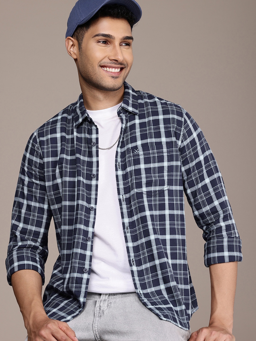 

WROGN Opaque Checked Casual Shirt, Navy blue