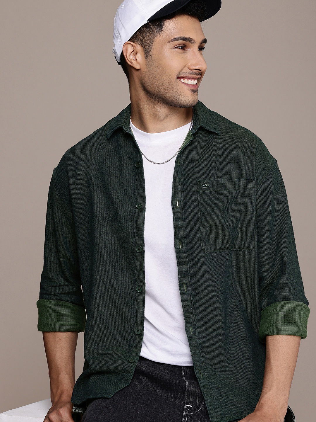 

WROGN Twill Oversized Casual Shirt, Green