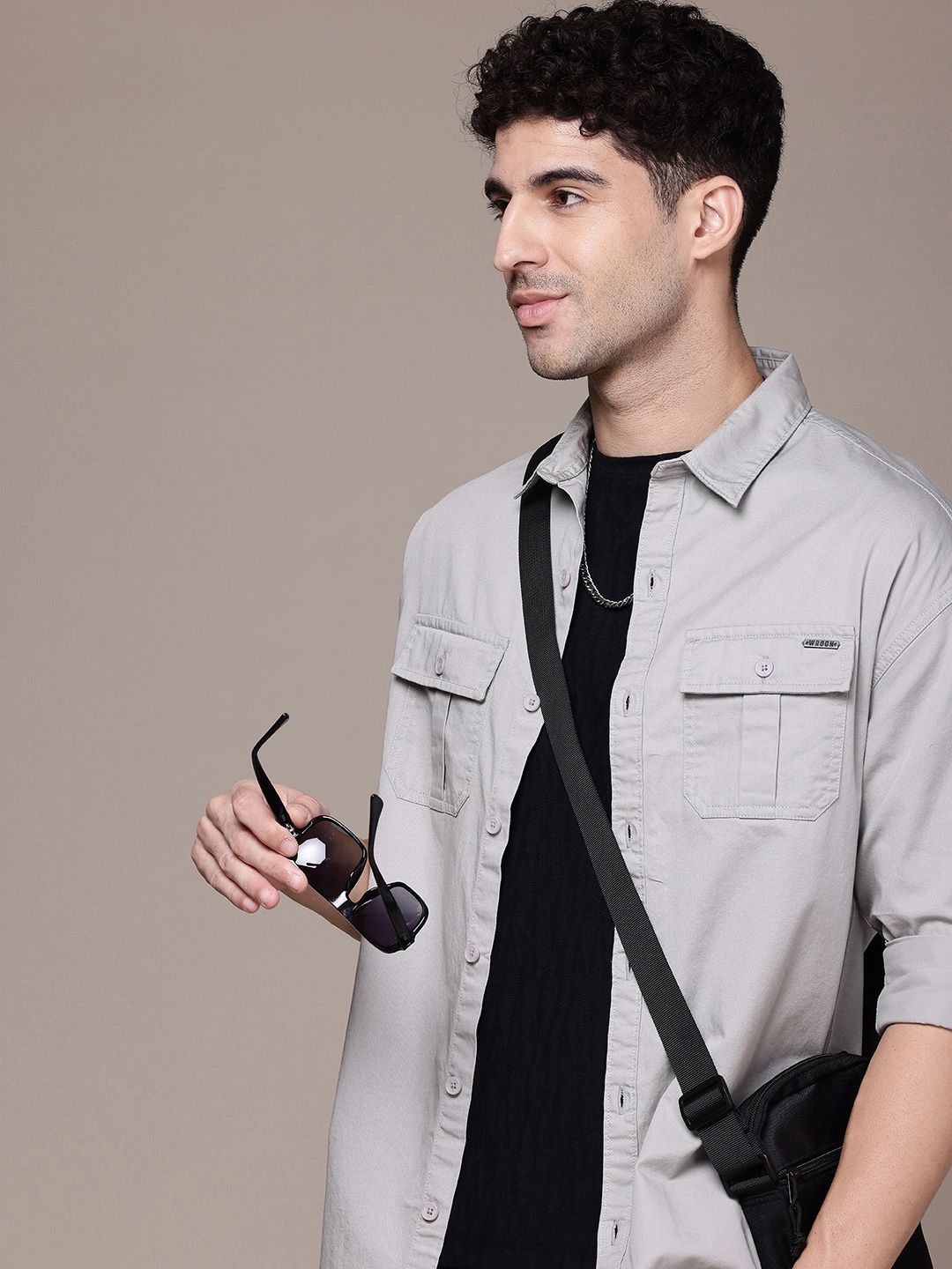 

WROGN Pure Cotton Oversized Fit Opaque Casual Shirt, Grey