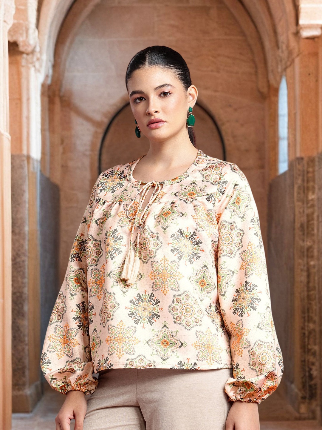 

all about you Floral Printed Regular Top, Beige