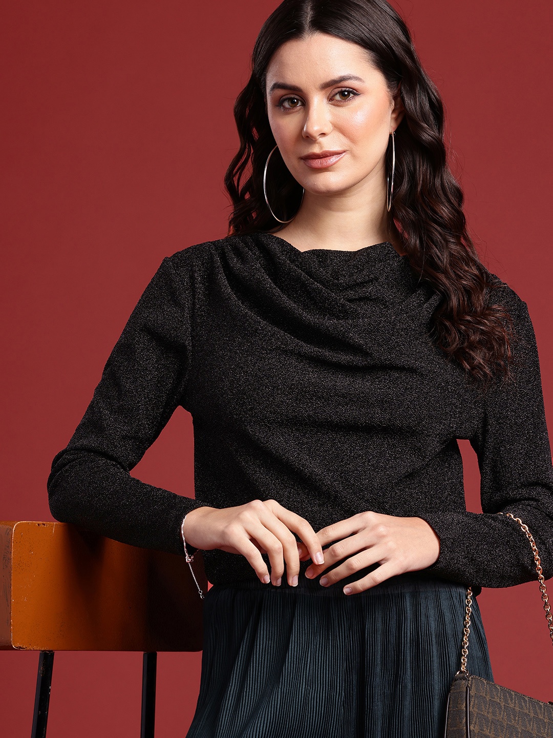 

all about you Embellished Cowl Neck Top, Black