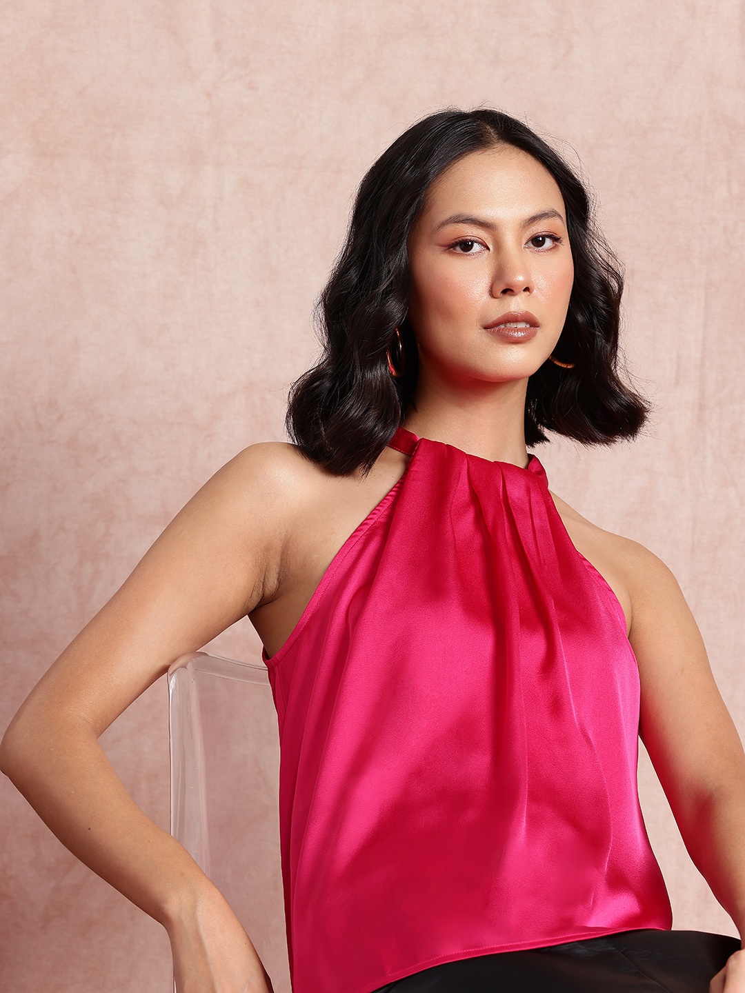

all about you Satin-Finish Halter Neck Top, Fuchsia