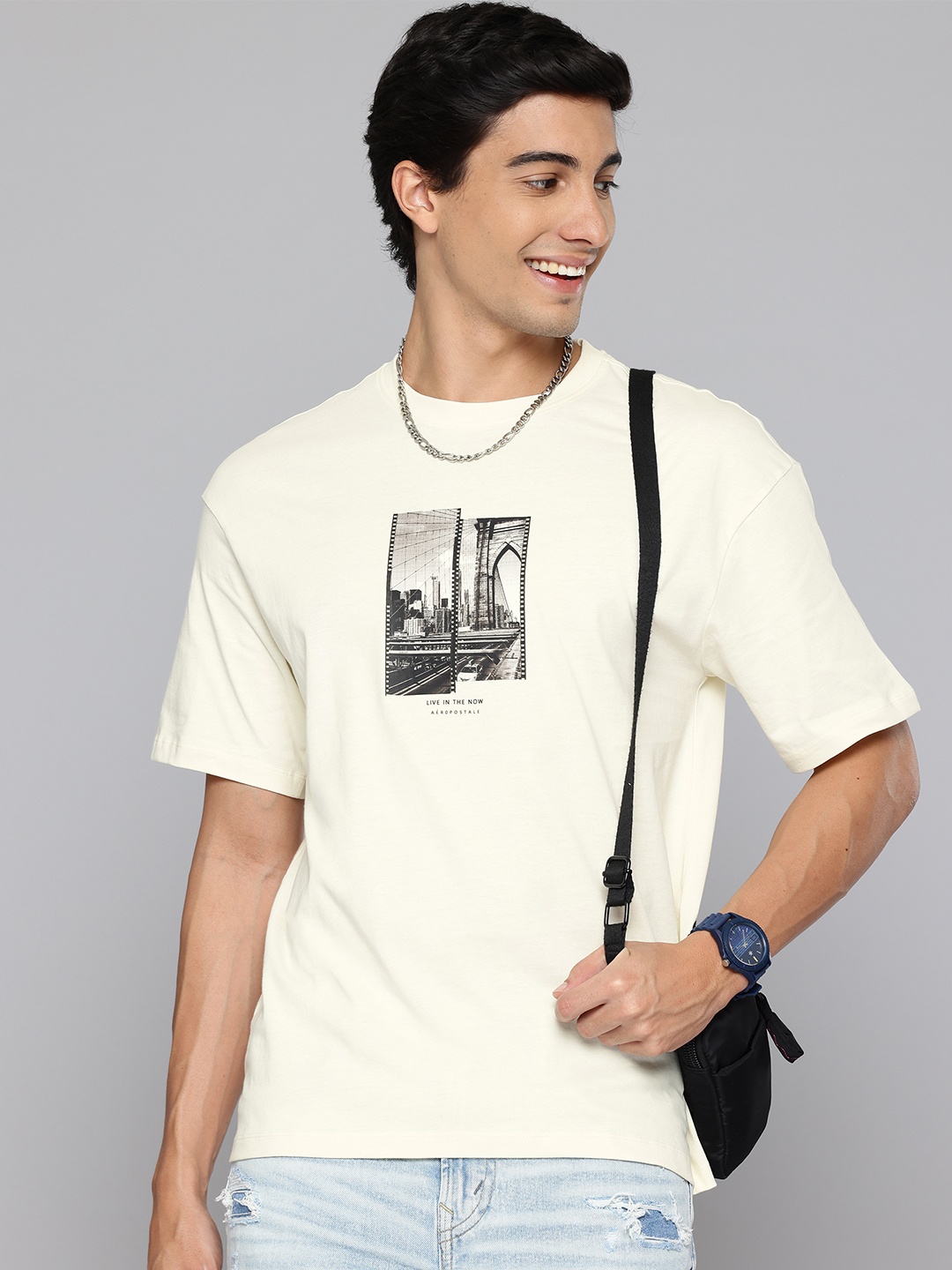 

Aeropostale Printed Pure Cotton T-shirt, Off white