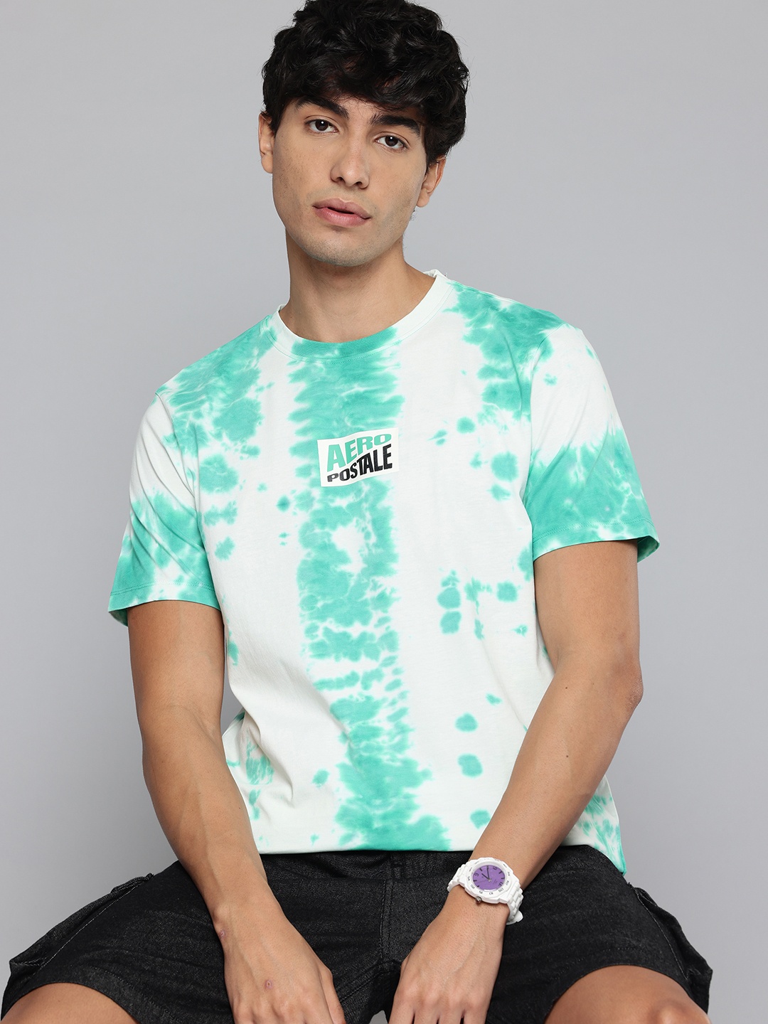 

Aeropostale Tie and Dye Print Pure Cotton T-shirt, Sea green