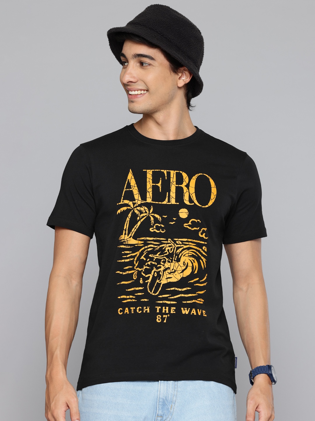 

Aeropostale Typography Printed Pure Cotton T-shirt, Black