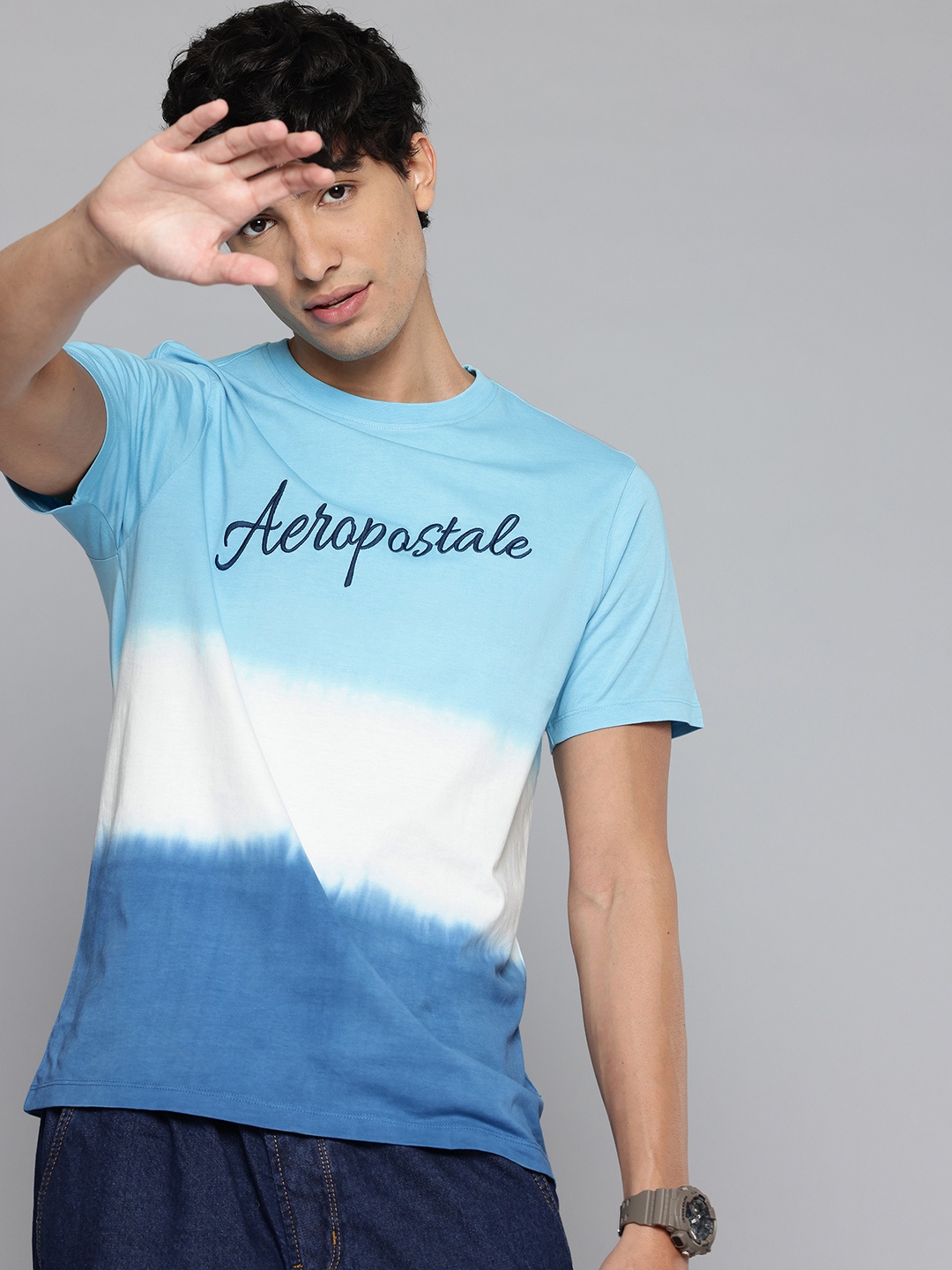 

Aeropostale Tie and Dye Print Pure Cotton T-shirt, Blue