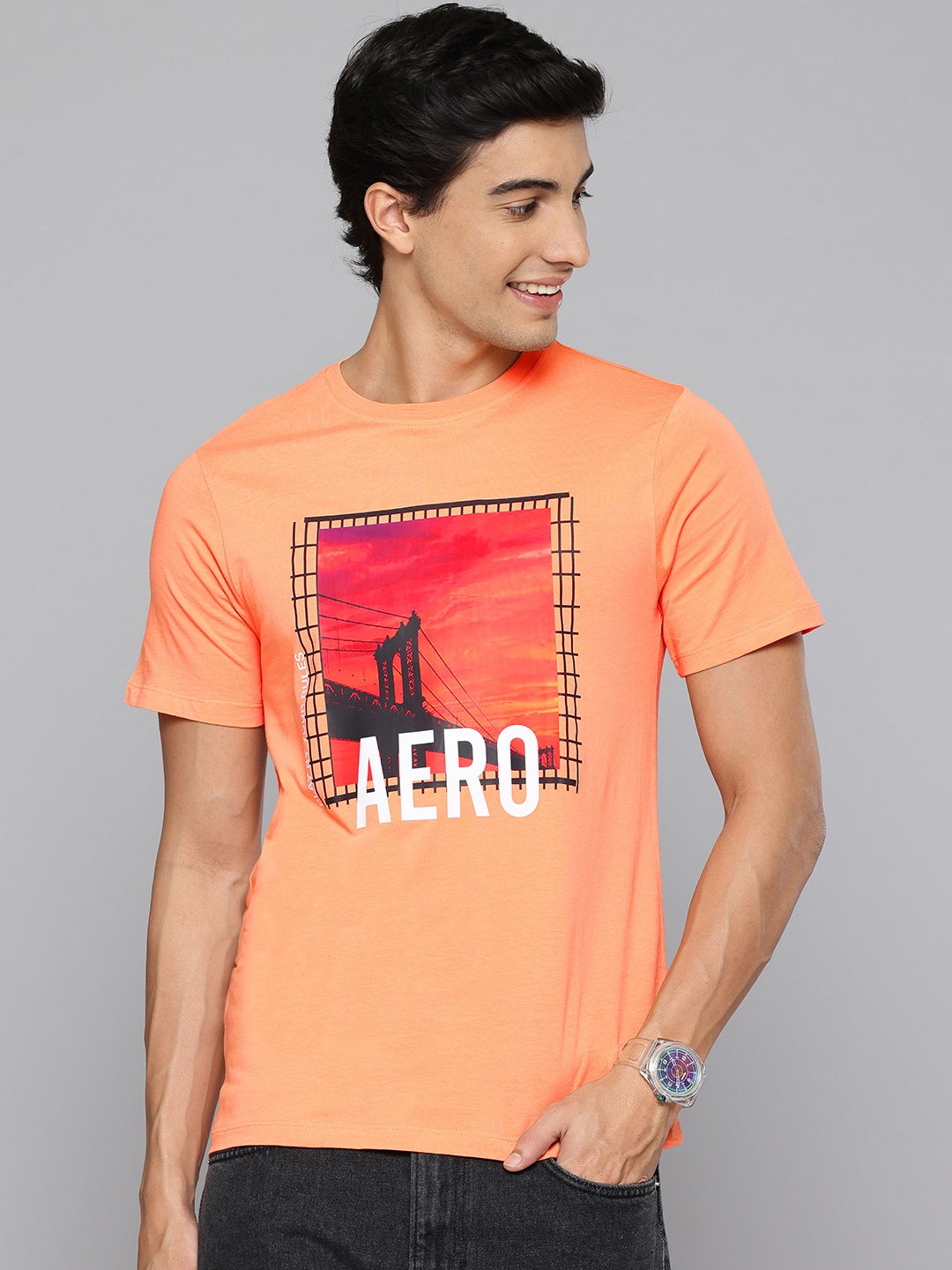 

Aeropostale Printed Pure Cotton T-shirt, Orange