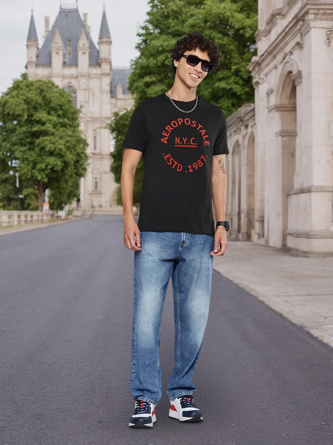 

Aeropostale Typography Printed Pure Cotton T-shirt, Black