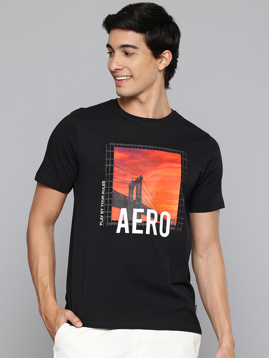 Aeropostale Printed Pure Cotton T-shirt, Black