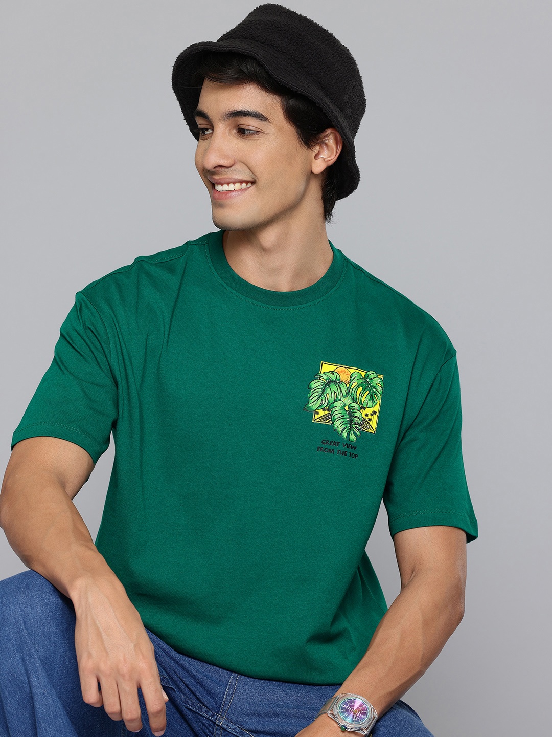 

Aeropostale Drop-Shoulder Sleeves Pure Cotton T-shirt, Green