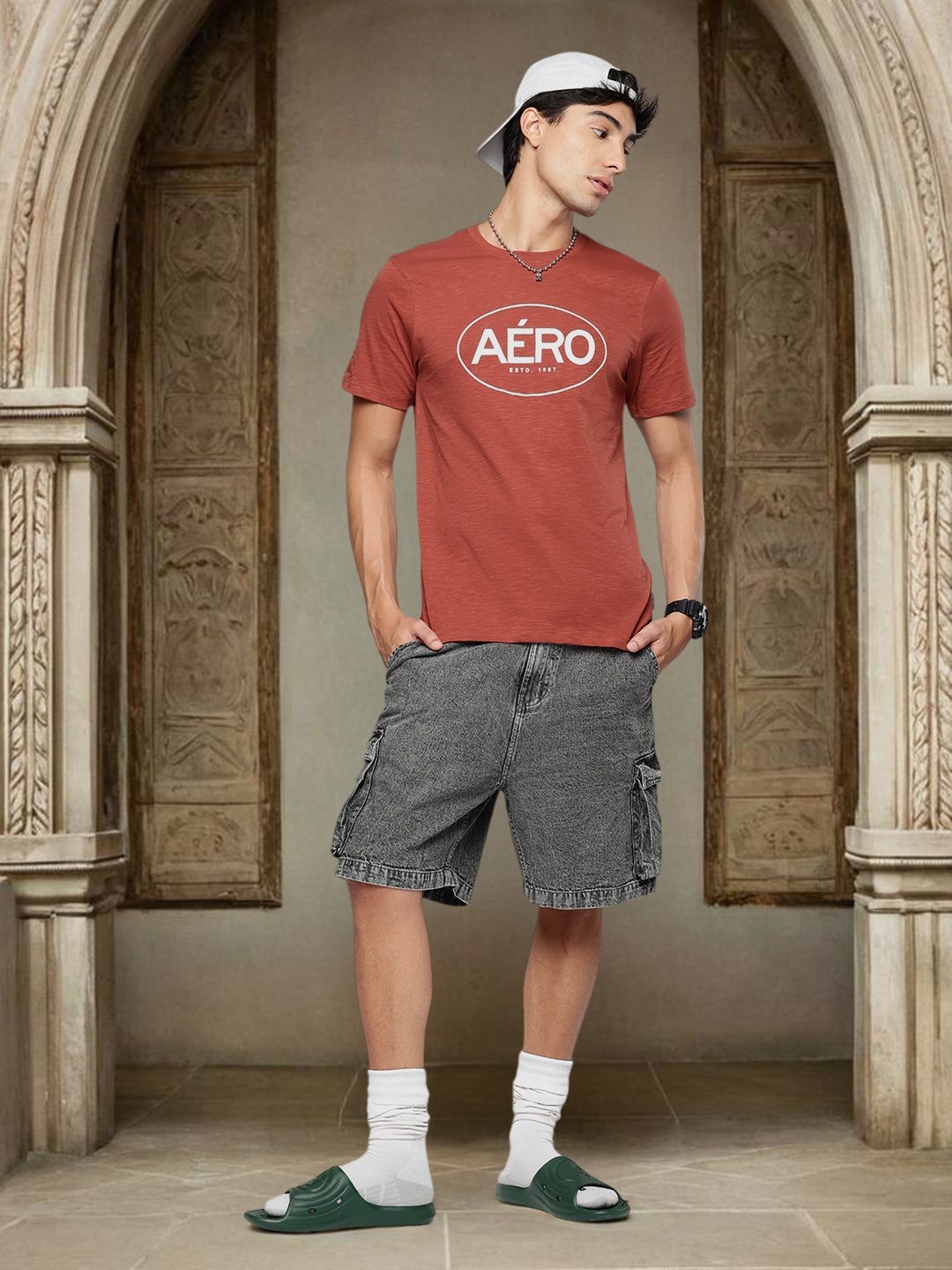 

Aeropostale Men Brand Logo Printed Pure Cotton T-shirt, Rust