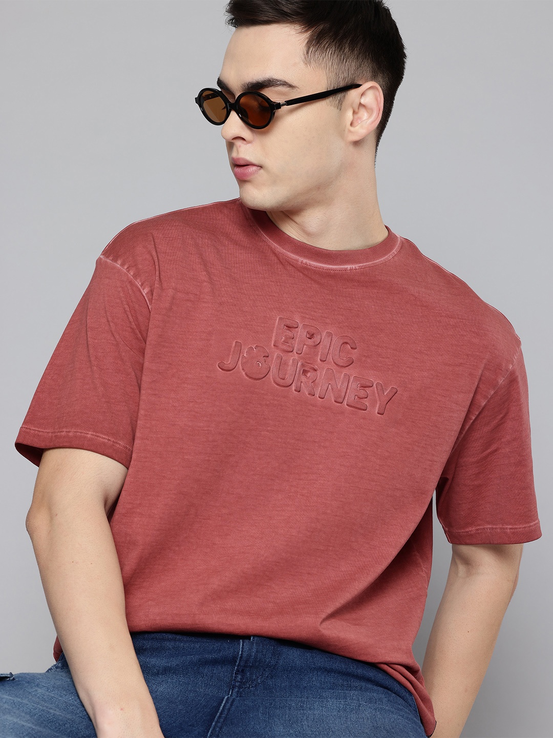 

Aeropostale Emboss Print Pure Cotton T-shirt, Rust