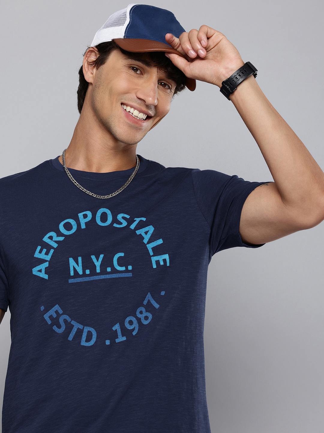

Aeropostale Typography Printed Pure Cotton T-shirt, Navy blue