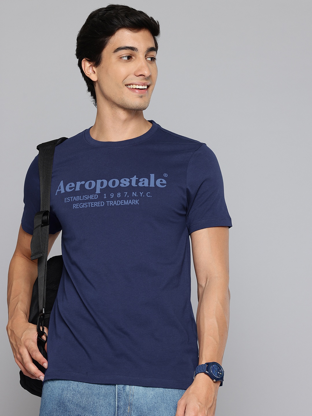 

Aeropostale Brand Logo Printed Pure Cotton T-shirt, Navy blue