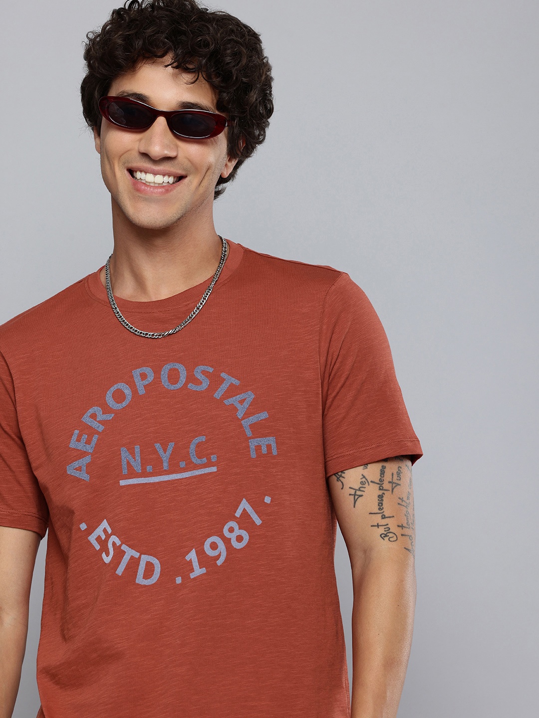 

Aeropostale Typography Printed Pure Cotton T-shirt, Rust