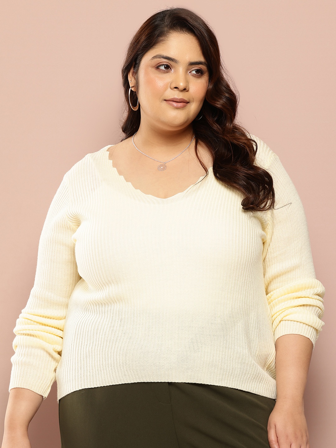 

Sztori Plus Size Ribbed Acrylic Cardigan, Cream