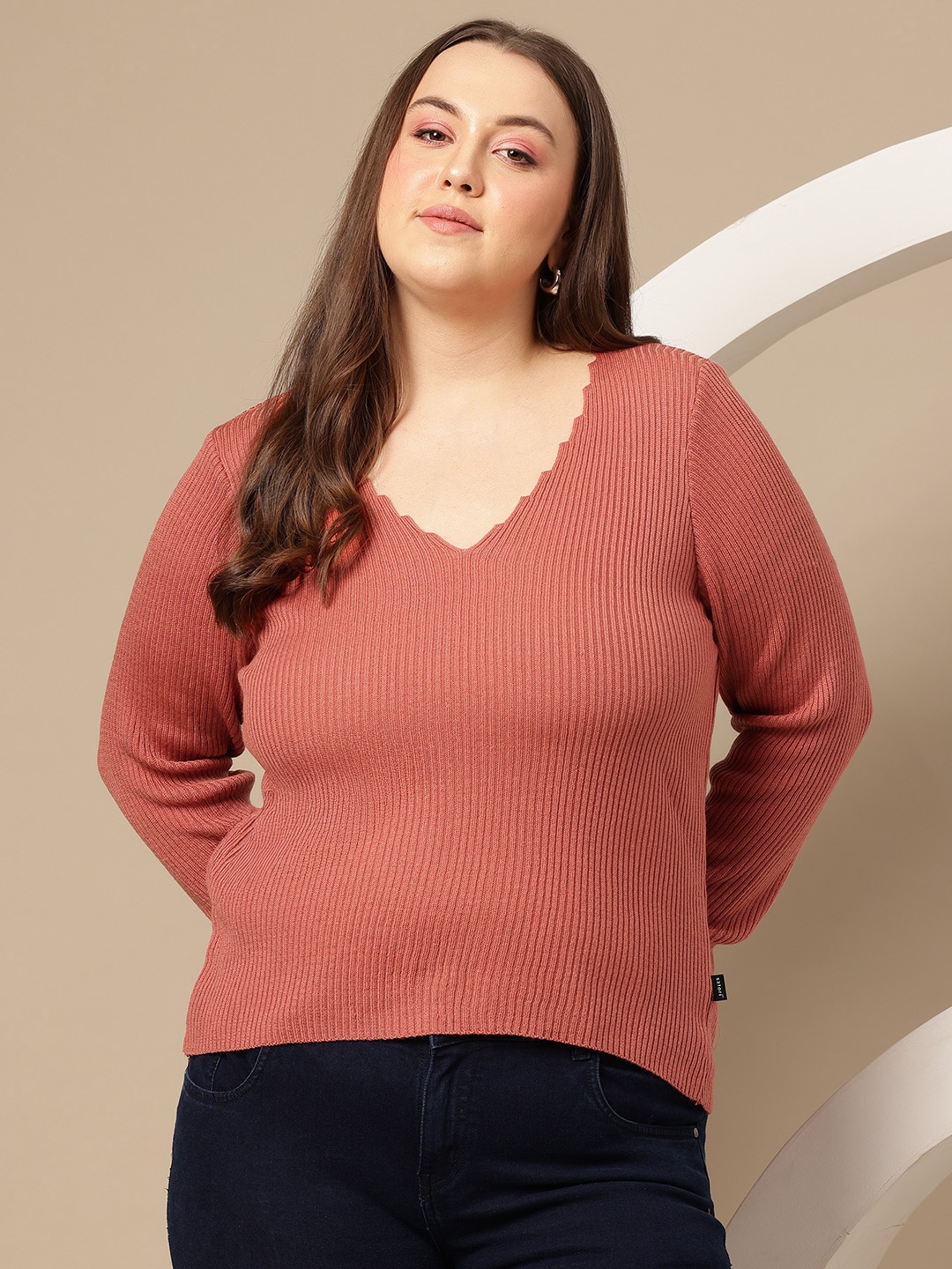 

Sztori Plus Size Acrylic Ribbed Pullover, Peach