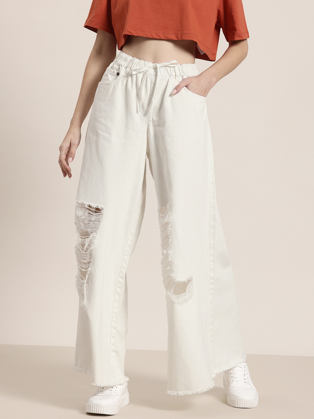 

HERE&NOW Women Ripped Jeans, White