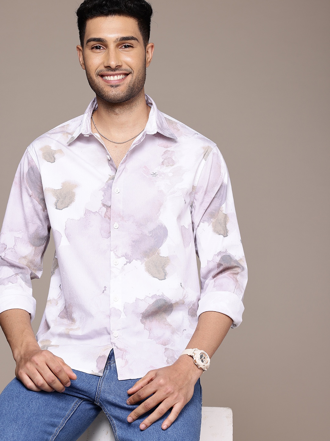 

WROGN Comfort Fit Abstract Printed Casual Shirt, White