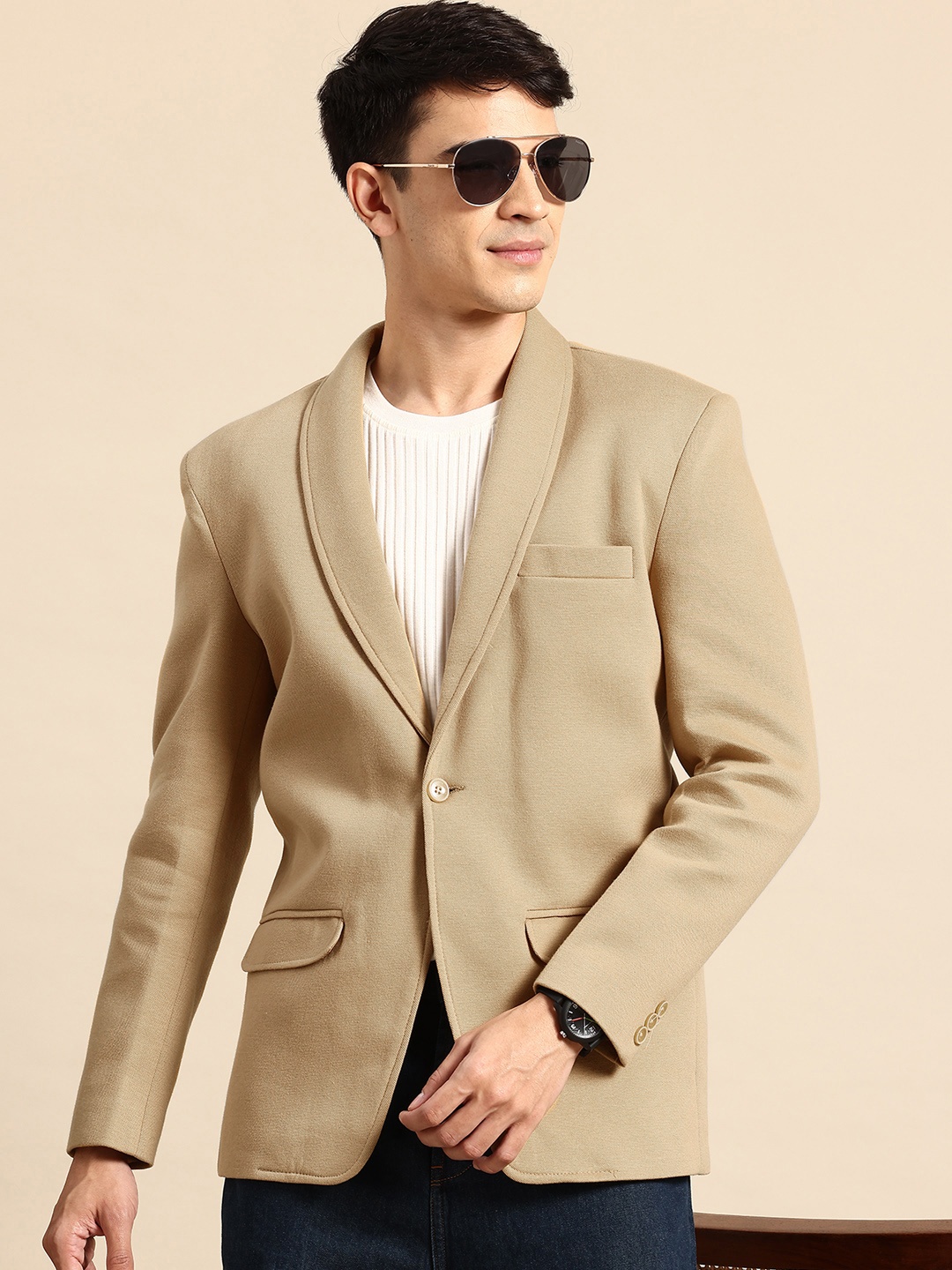 

Mast & Harbour Notched Lapel Collar Regular Fit Blazer, Beige