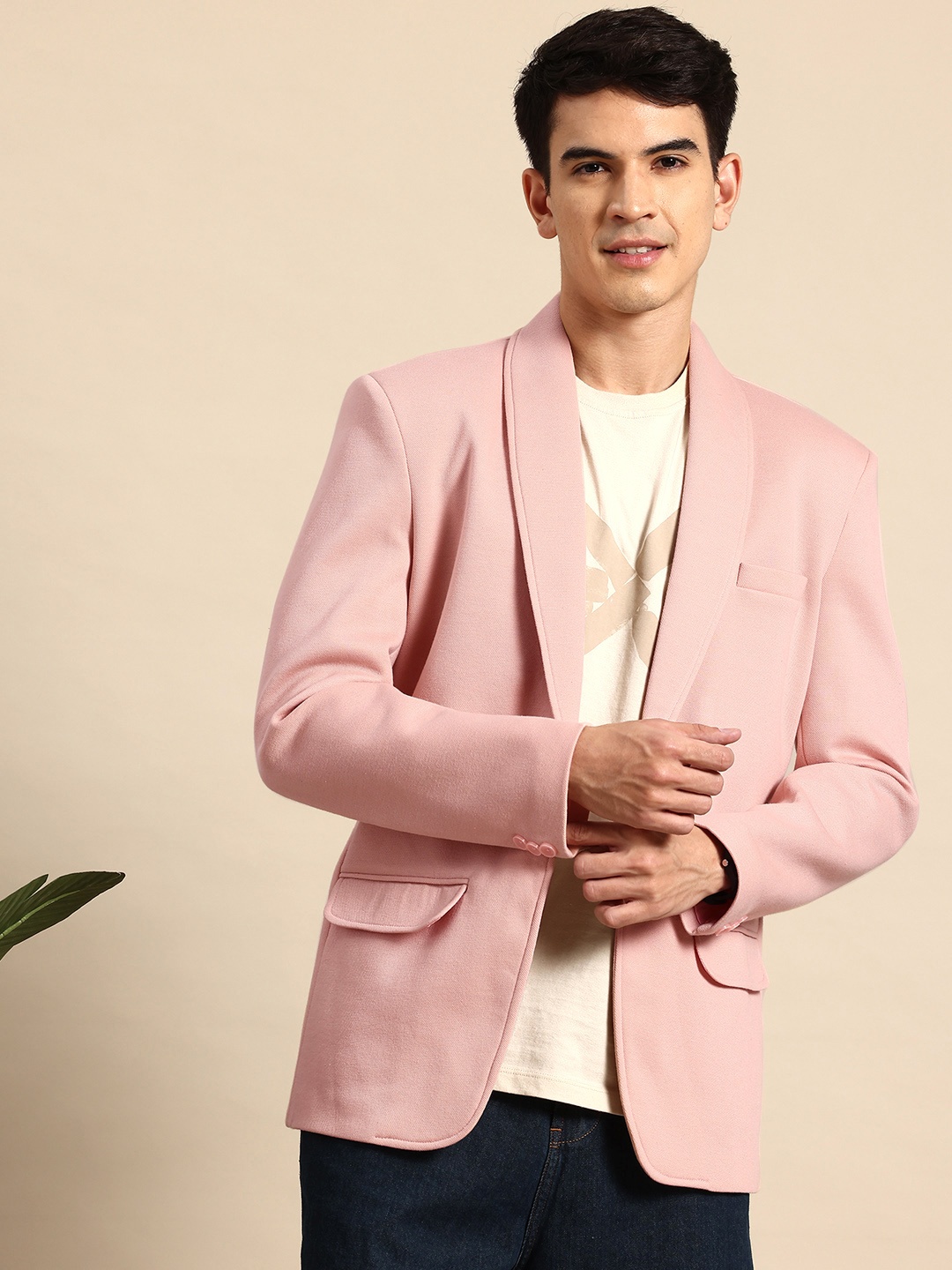 

Mast & Harbour Notched Lapel Collar Regular Fit Blazer, Pink