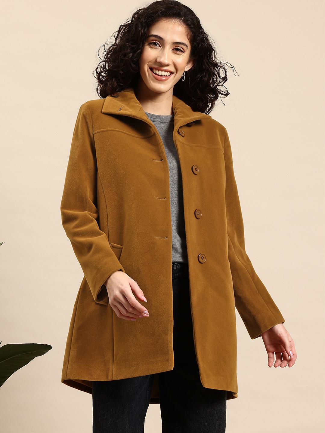 

Mast & Harbour Velvet Finish Overcoat, Mustard
