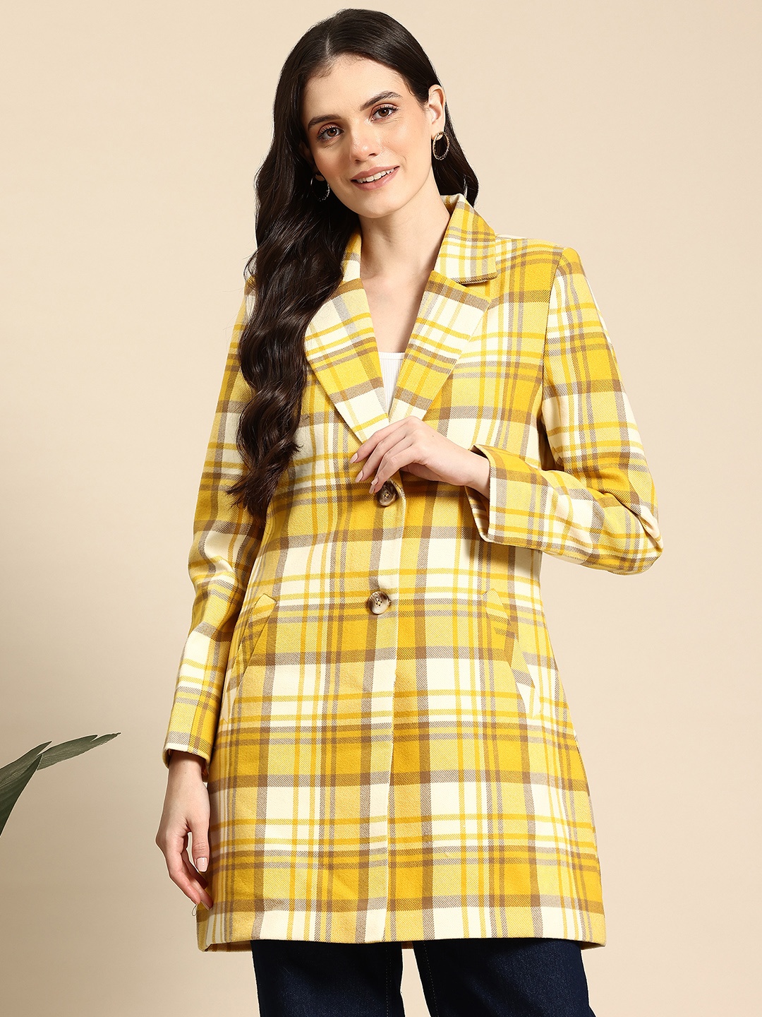

Mast & Harbour Checked Fleece Overcoat, Yellow