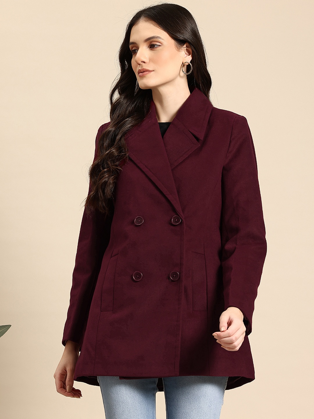 

Mast & Harbour Double-Breasted Longline Overcoat, Maroon