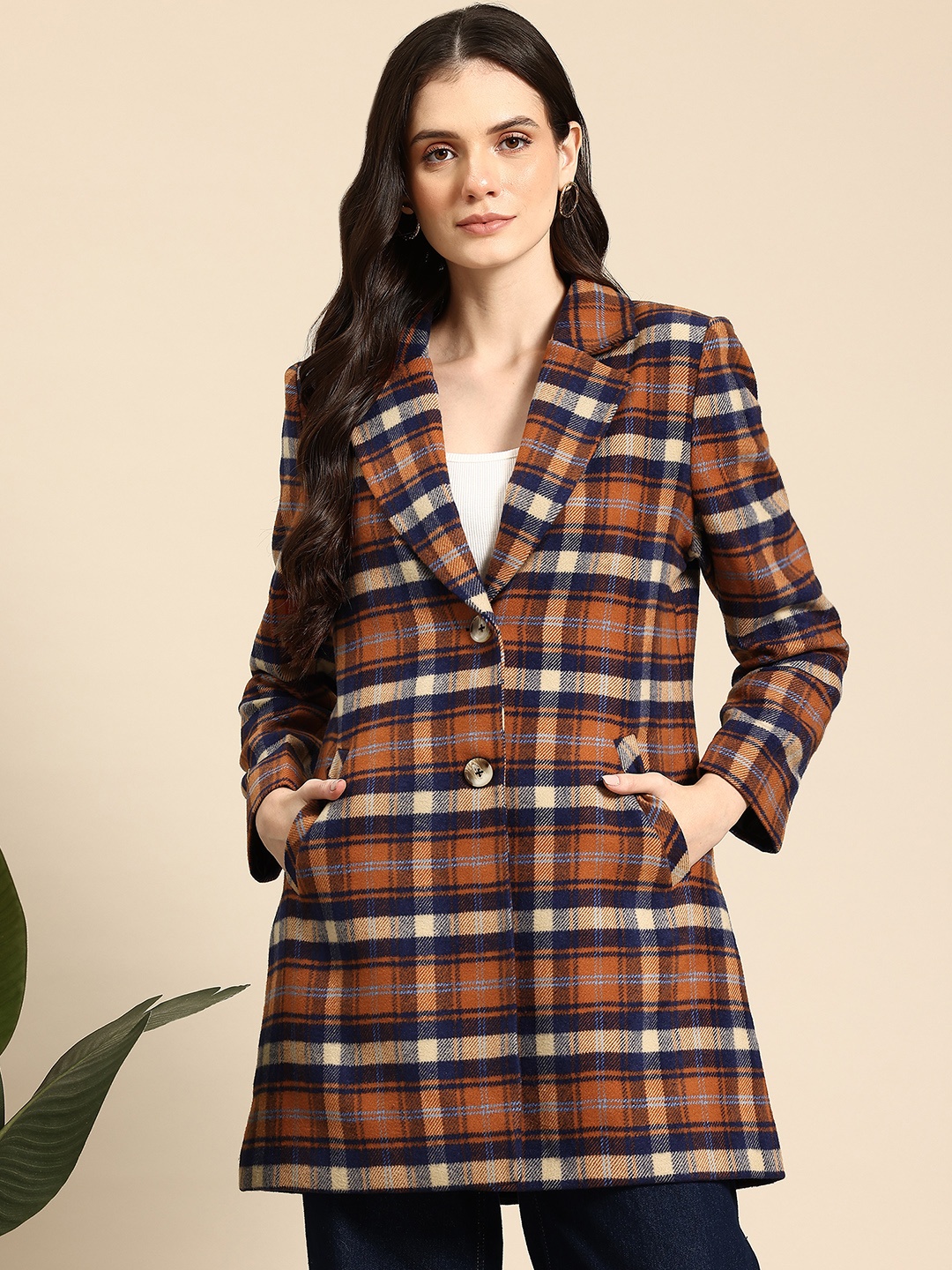 

Mast & Harbour Checked Fleece Overcoat, Brown