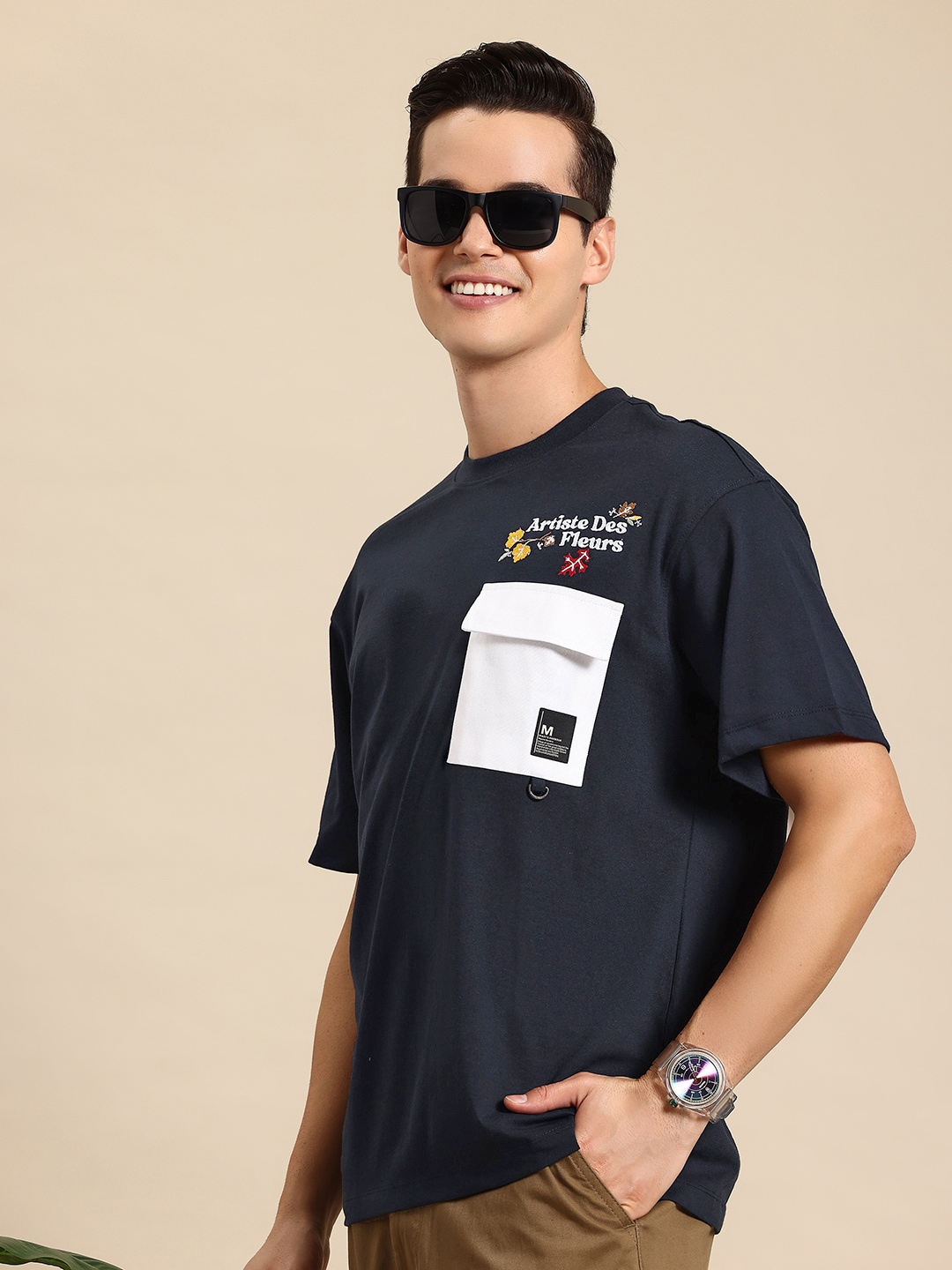 

Mast & Harbour Drop-Shoulder Sleeves Pocket T-shirt, Navy blue
