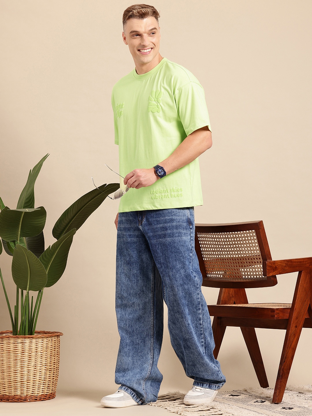 

Mast & Harbour Typography Printed Drop-Shoulder Sleeves T-Shirt, Fluorescent green